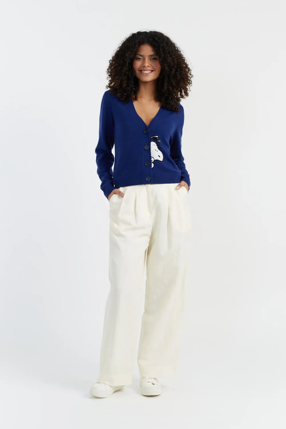 Blue Wool-Cashmere Snoopy Cardigan