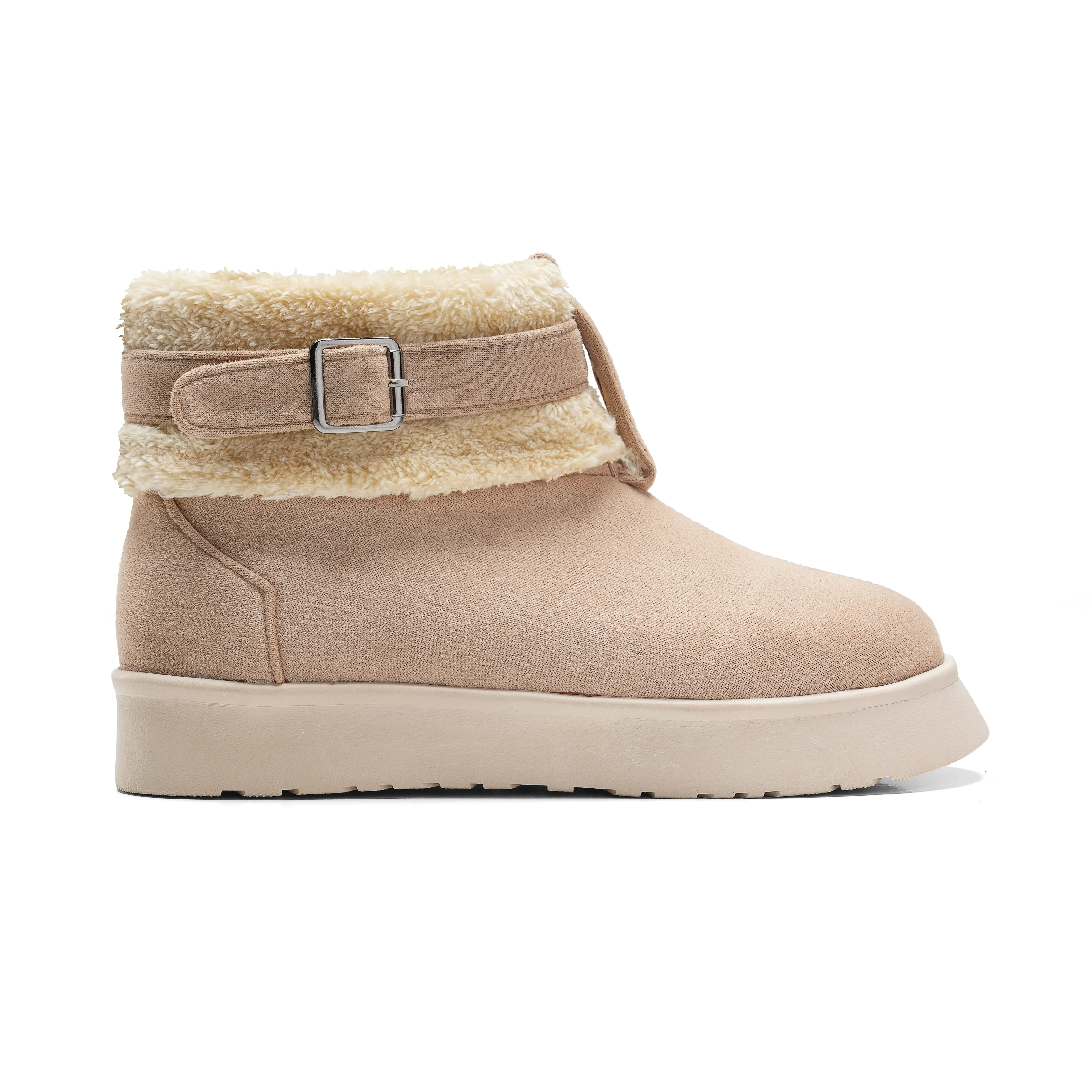 Casual Winter Boots with Plush Cuff - Cafe