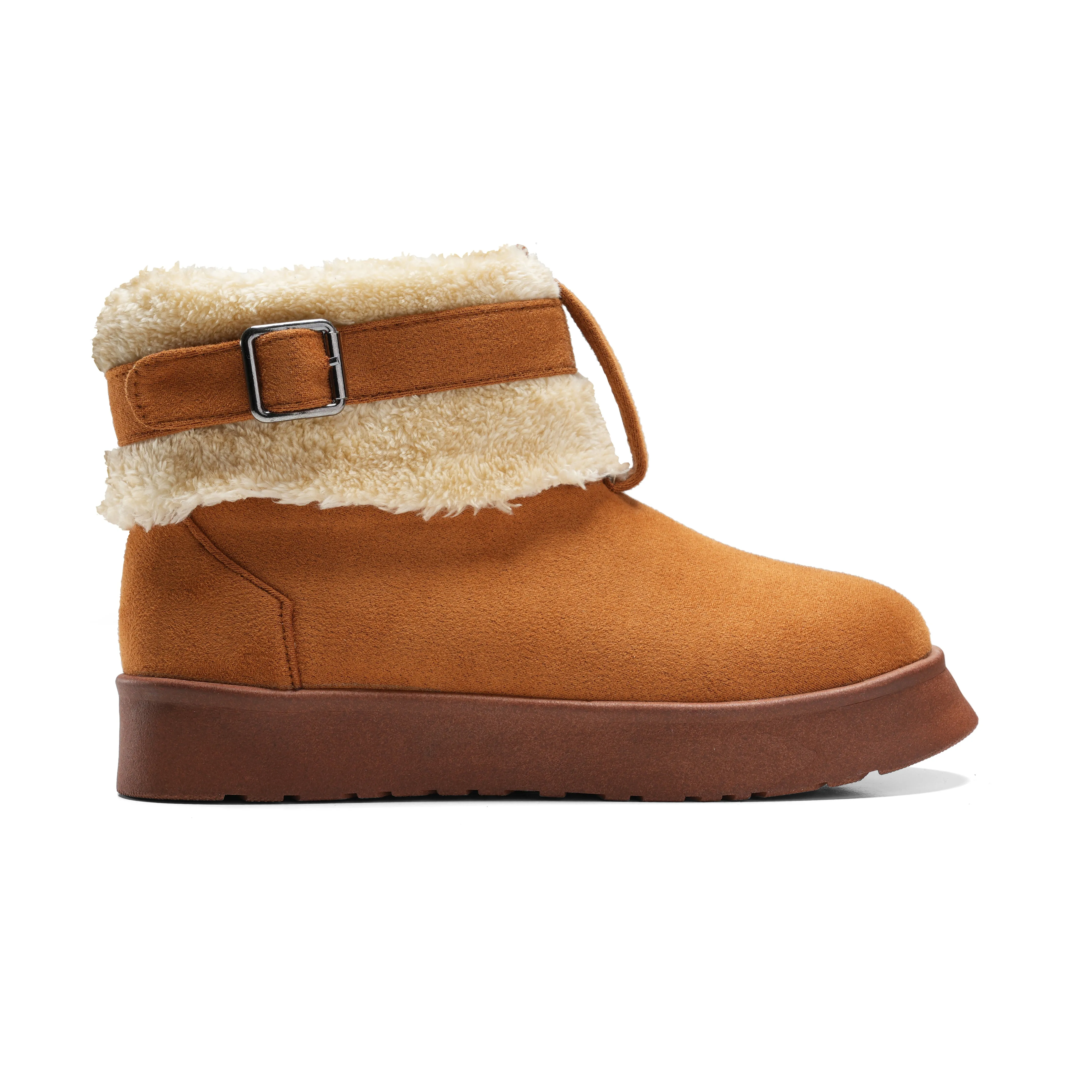 Casual Winter Boots with Plush Cuff - Camel