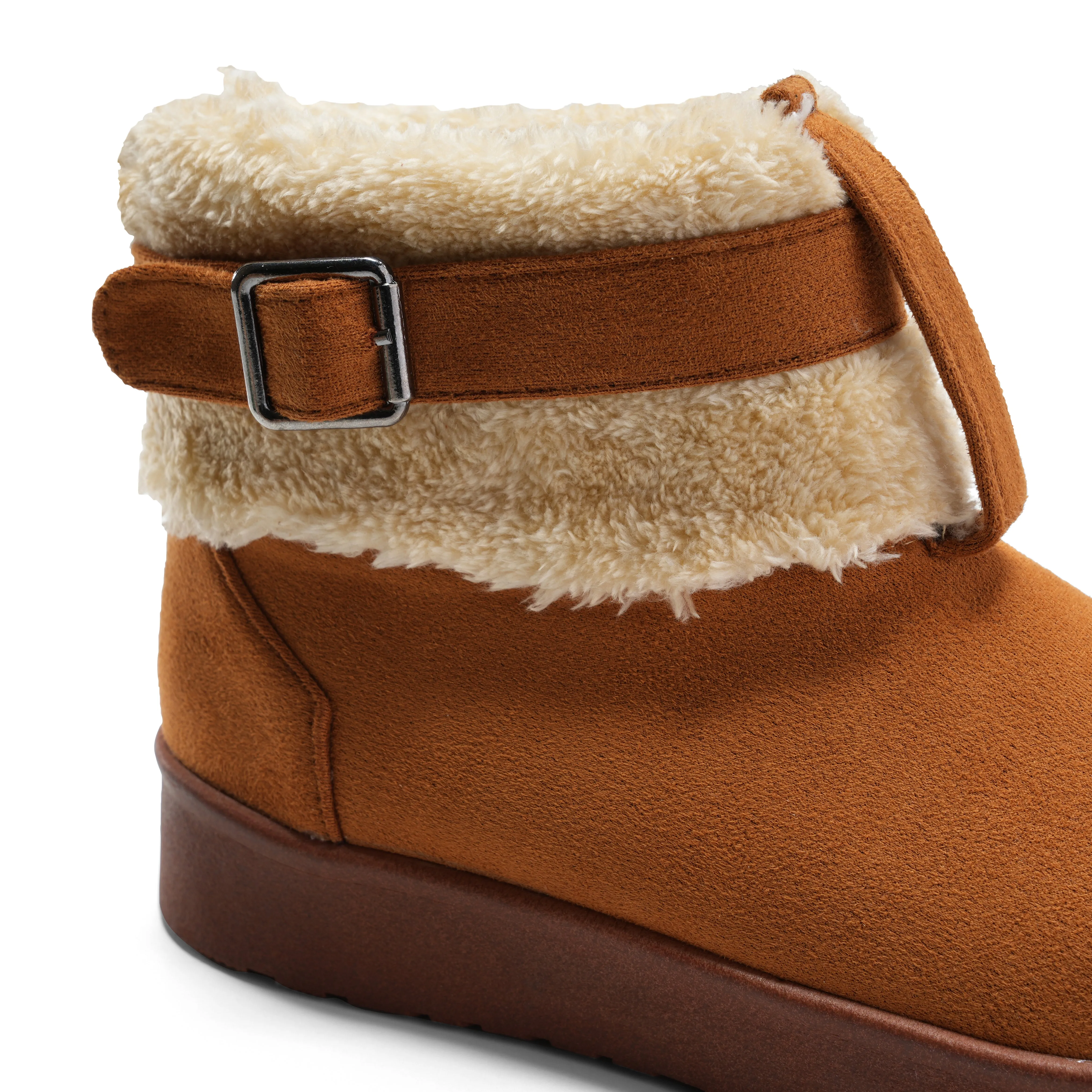 Casual Winter Boots with Plush Cuff - Camel