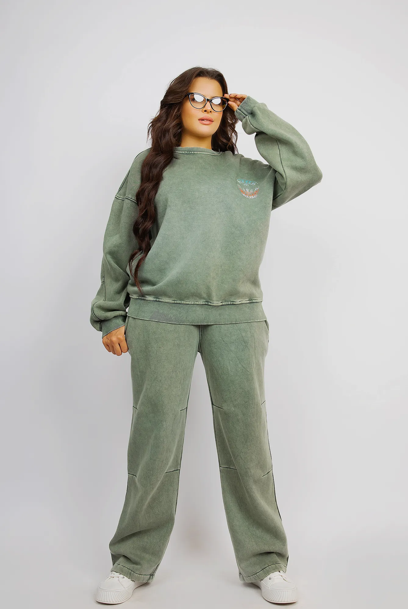 Comfy Knit Set With Subtle Distressed Accents - Green
