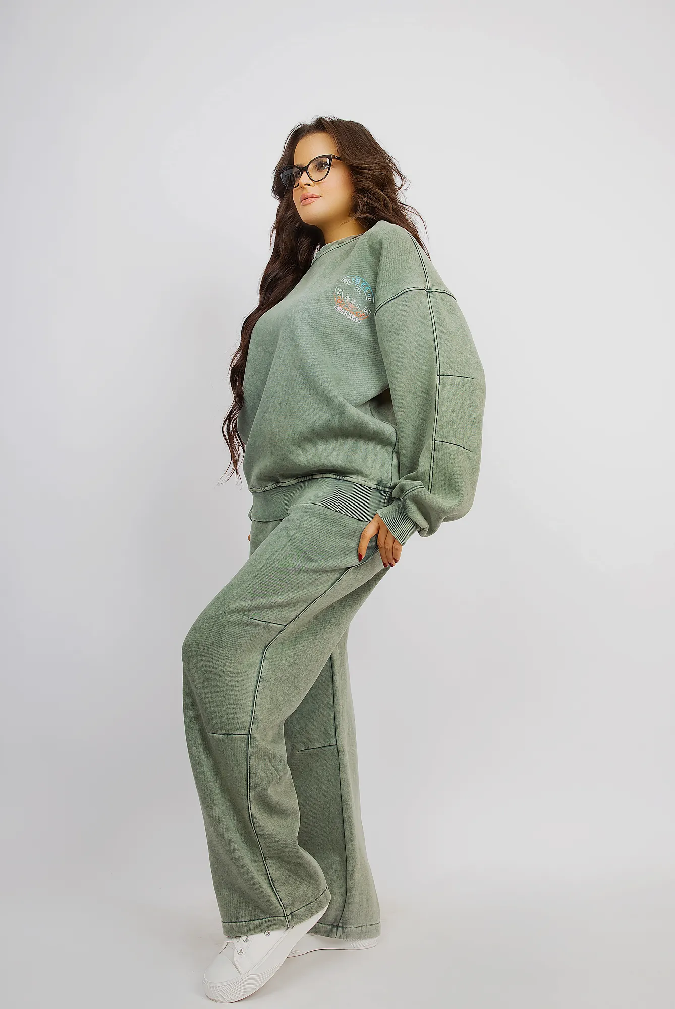 Comfy Knit Set With Subtle Distressed Accents - Green