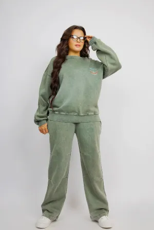 Comfy Knit Set With Subtle Distressed Accents - Green