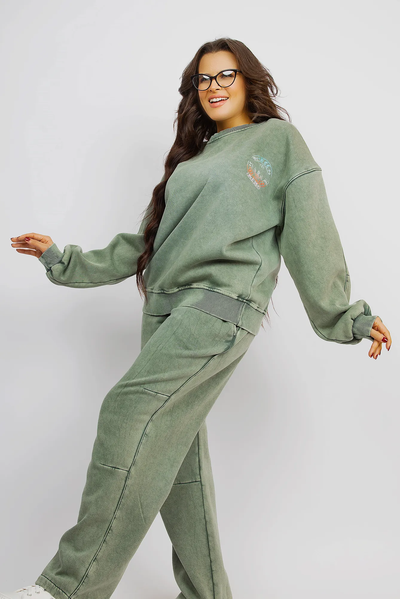 Comfy Knit Set With Subtle Distressed Accents - Green