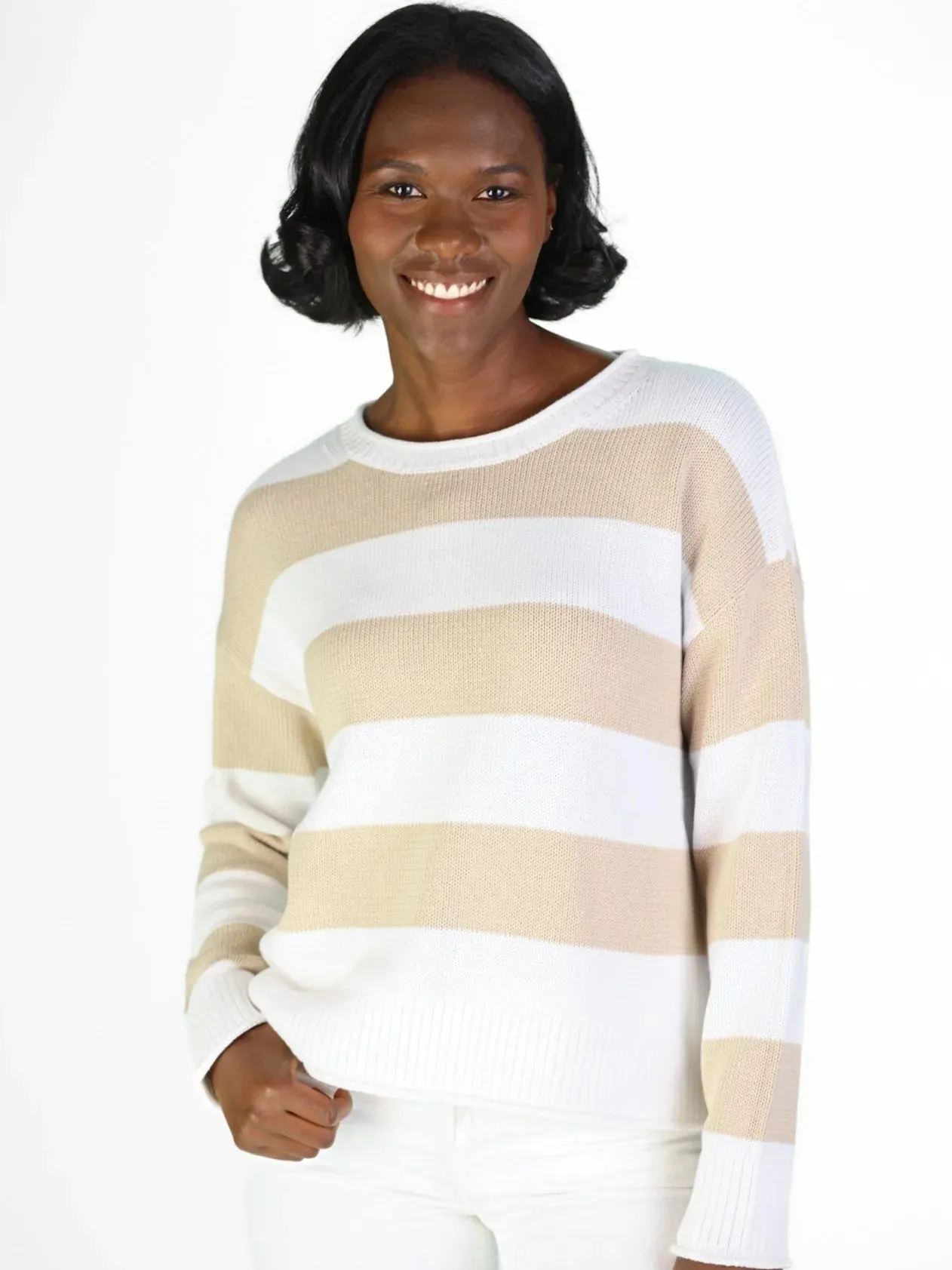 Drop Shoulder Beach Stripe Sweater by Duffield Lane