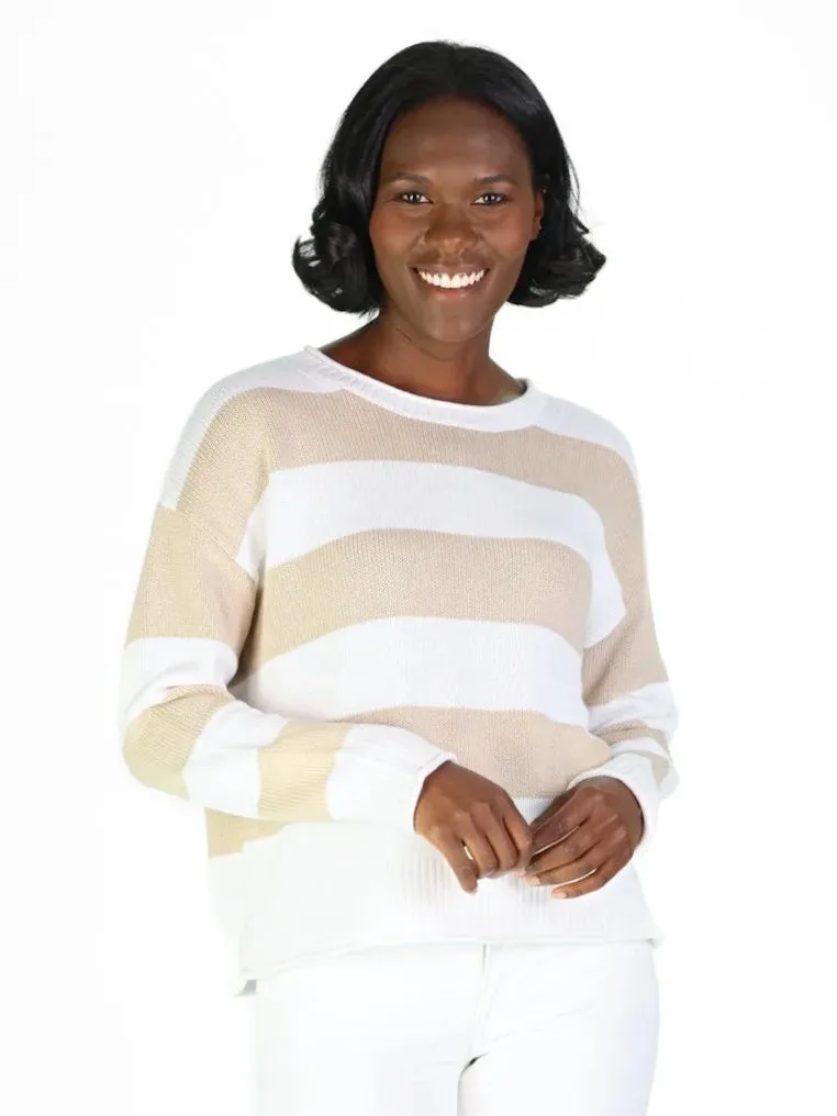 Drop Shoulder Beach Stripe Sweater by Duffield Lane