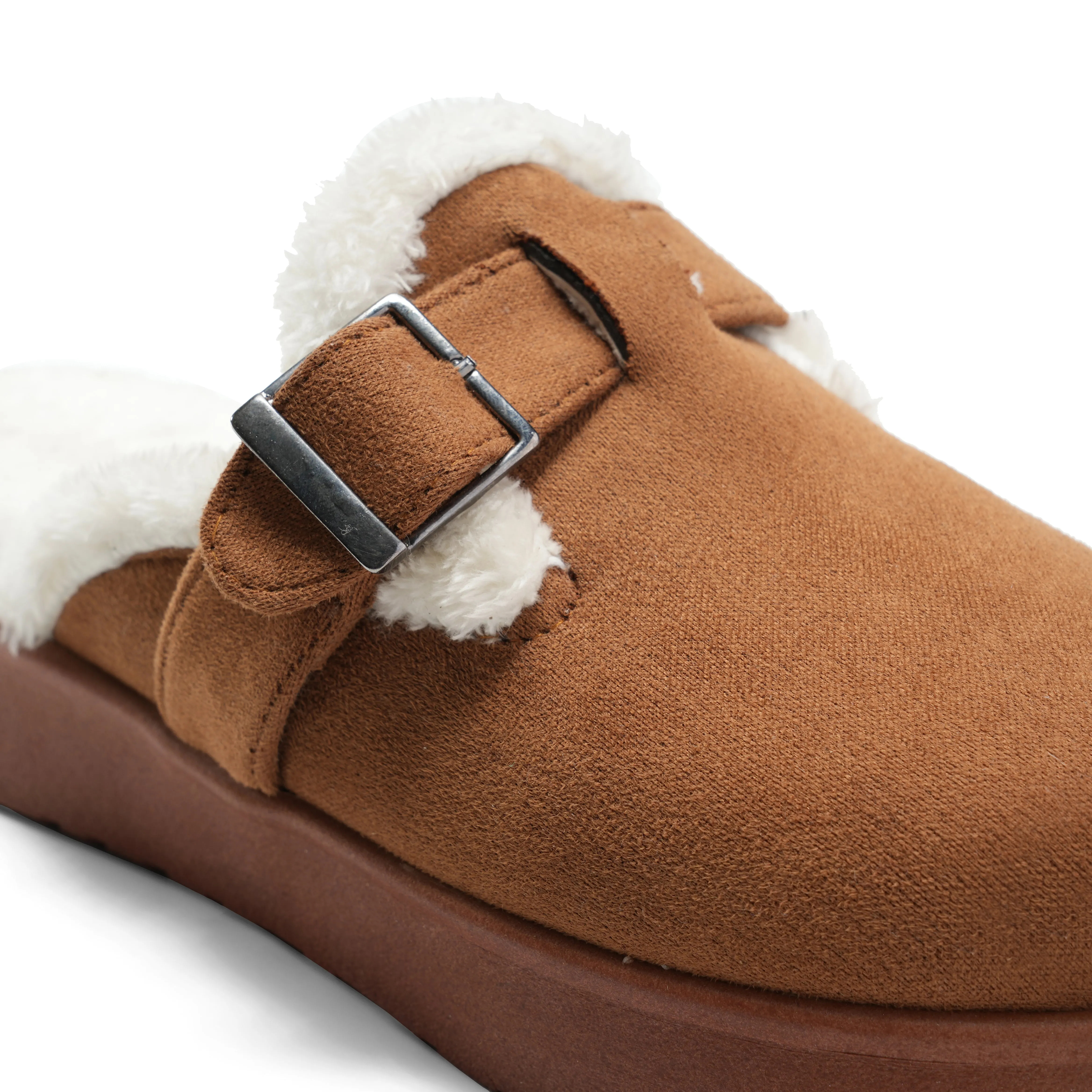 Faux Fur-Lined Suede Clogs - Camel