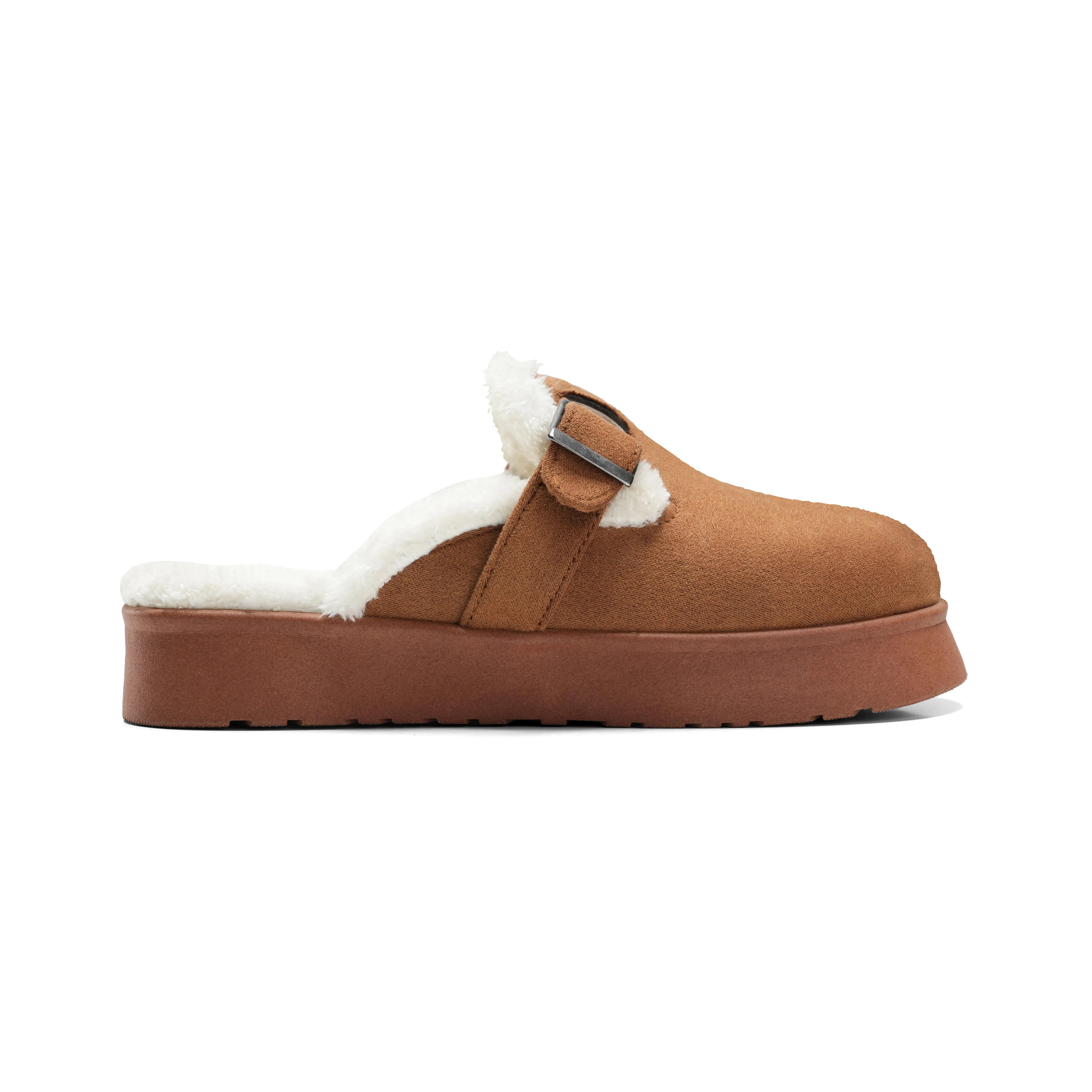 Faux Fur-Lined Suede Clogs - Camel