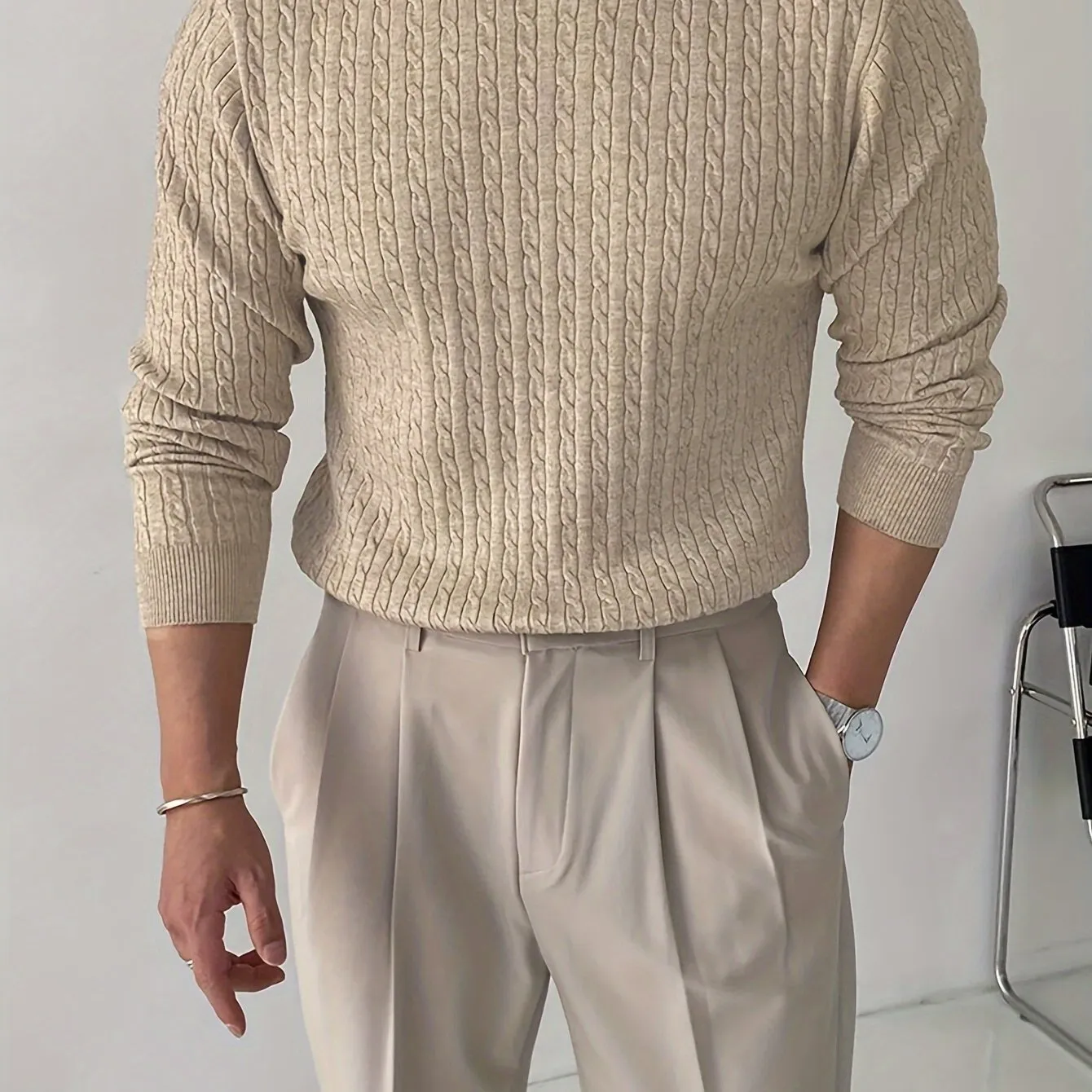 FENRIN | Ribbed Knitted Mens Sweater with Round Neck
