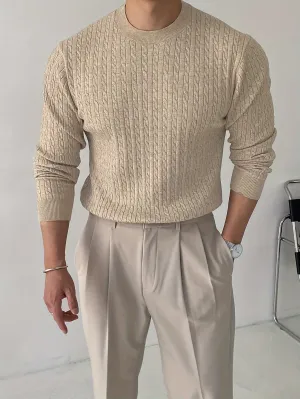FENRIN | Ribbed Knitted Mens Sweater with Round Neck