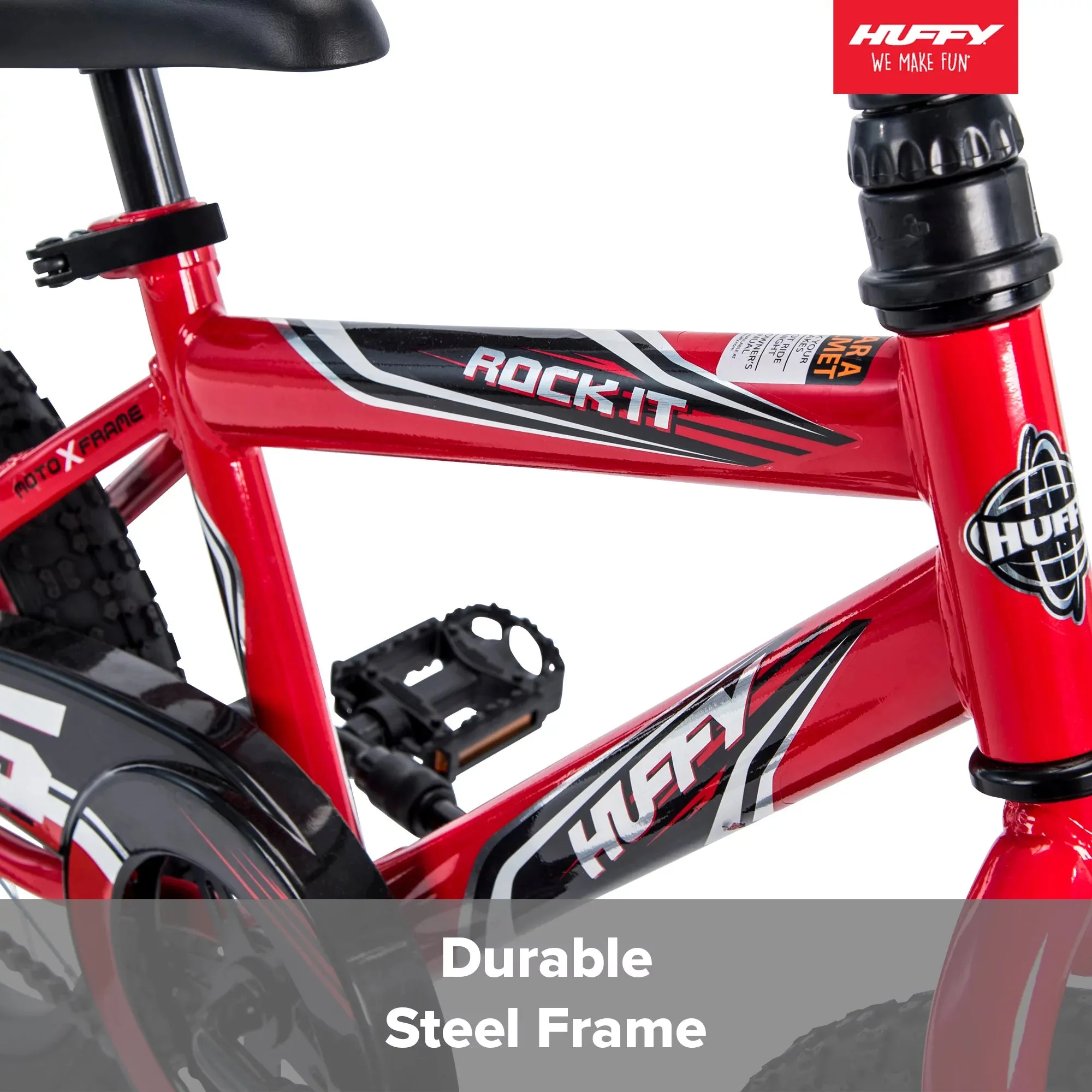 Huffy 16" Rock It Kids Bicycle, for Kids Ages 4  Years, Training Wheels, Red