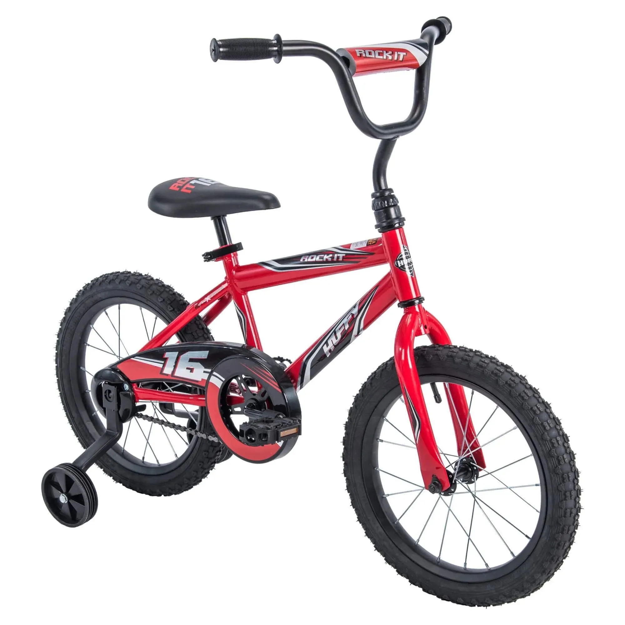 Huffy 16" Rock It Kids Bicycle, for Kids Ages 4  Years, Training Wheels, Red