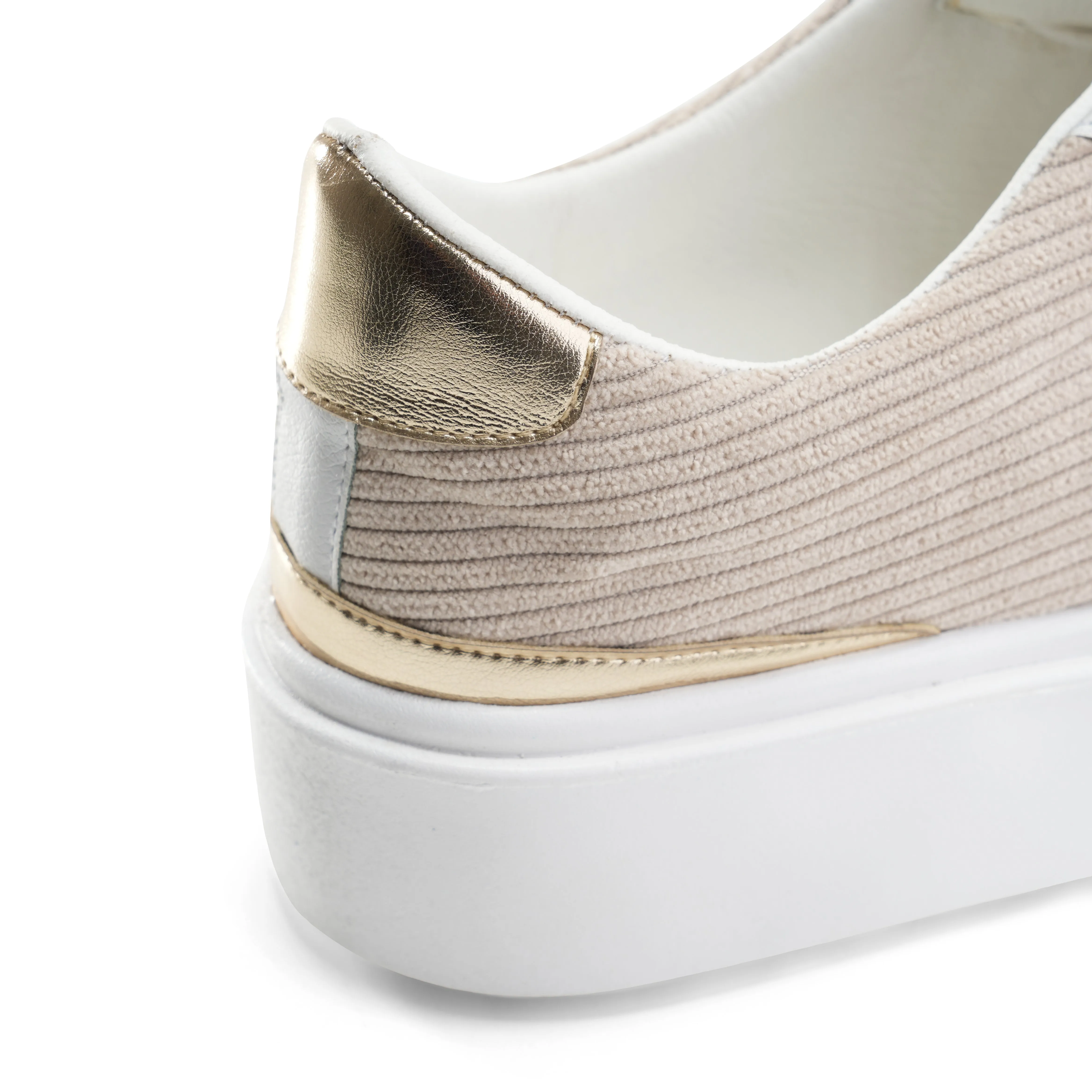 Leather Sneakers with Gold Accents - Beige