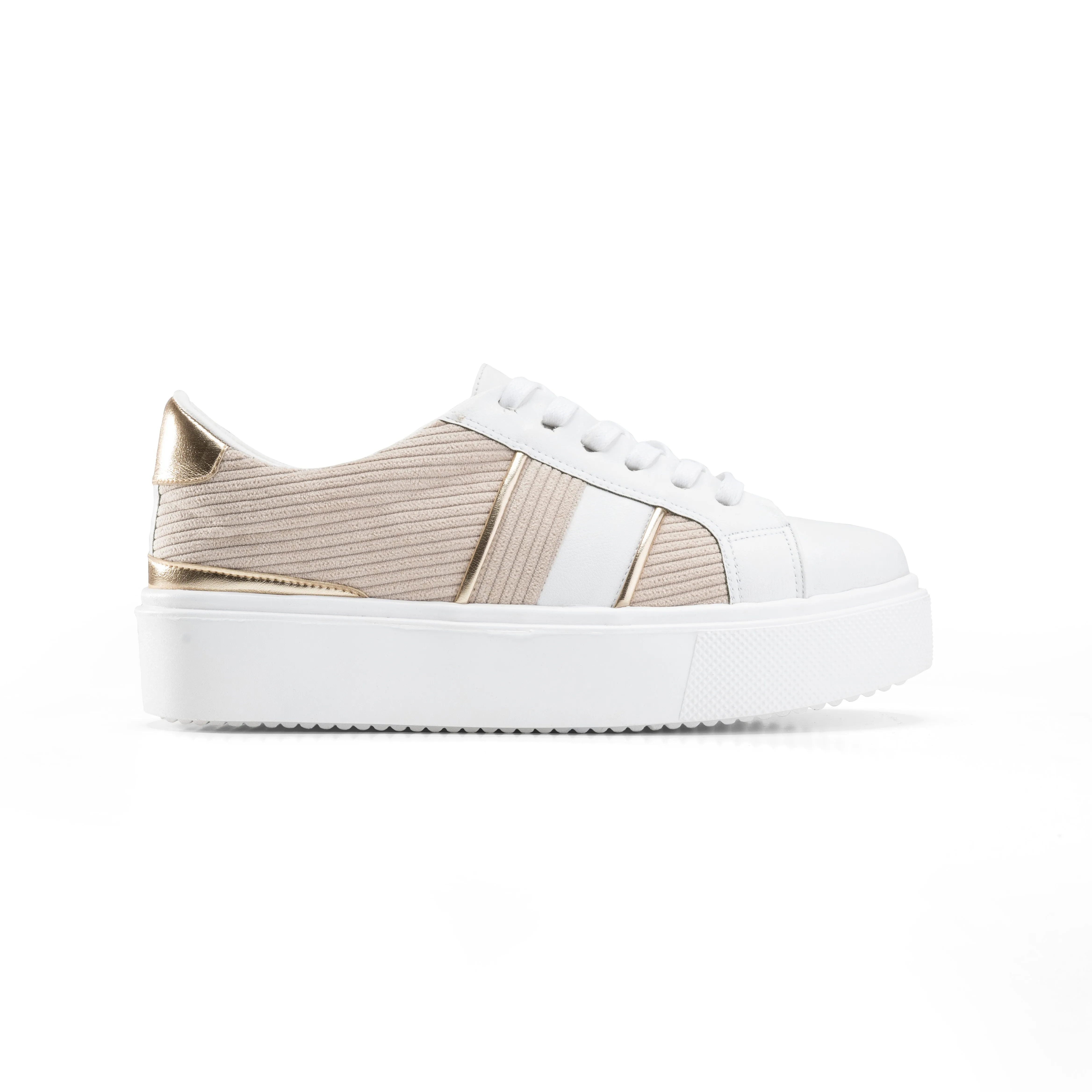 Leather Sneakers with Gold Accents - Beige