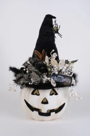 Lighted White Fiber Pumpkin