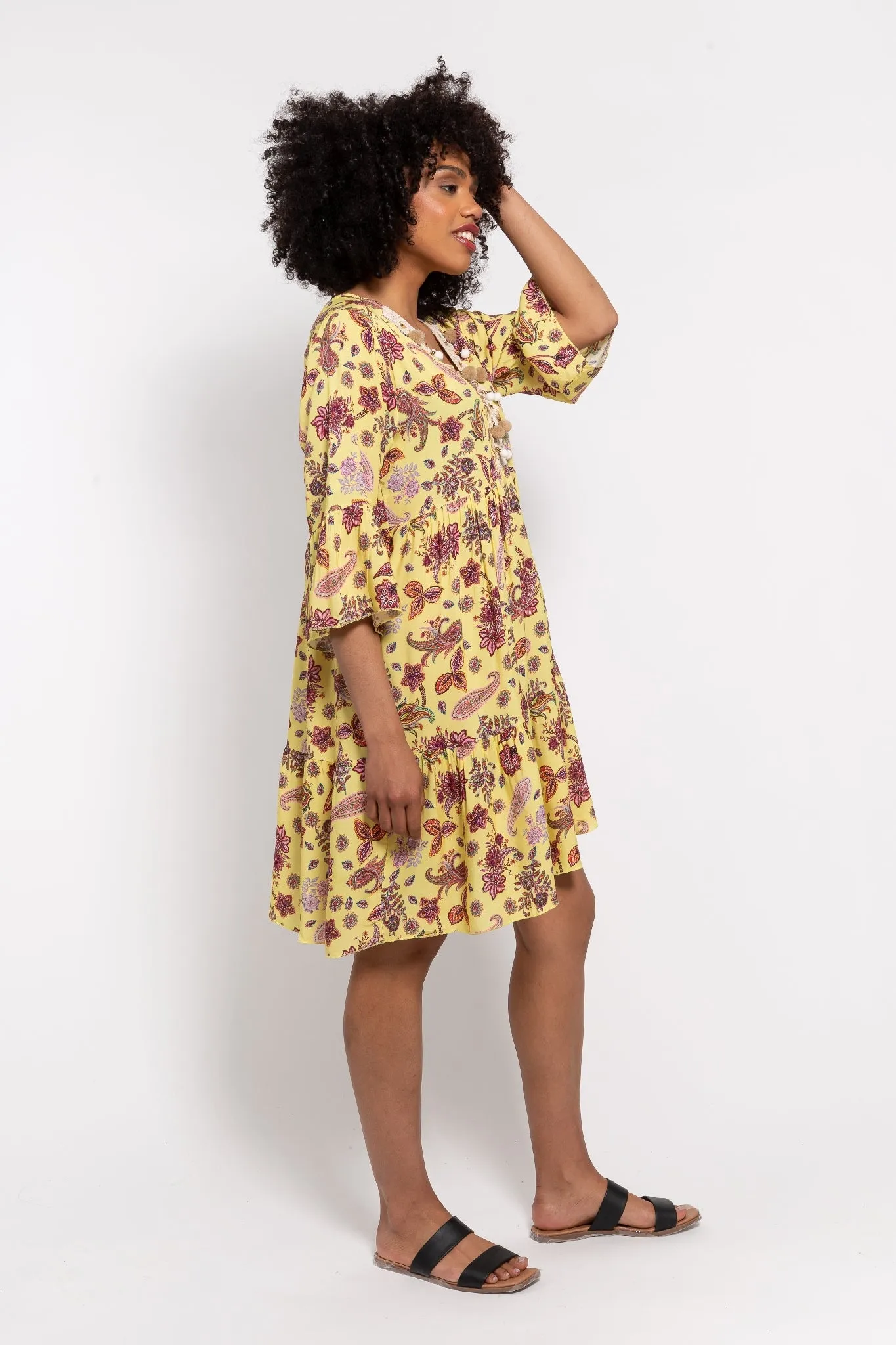 M Made in italy  Women's Woven 3/4 Sleeve Dress