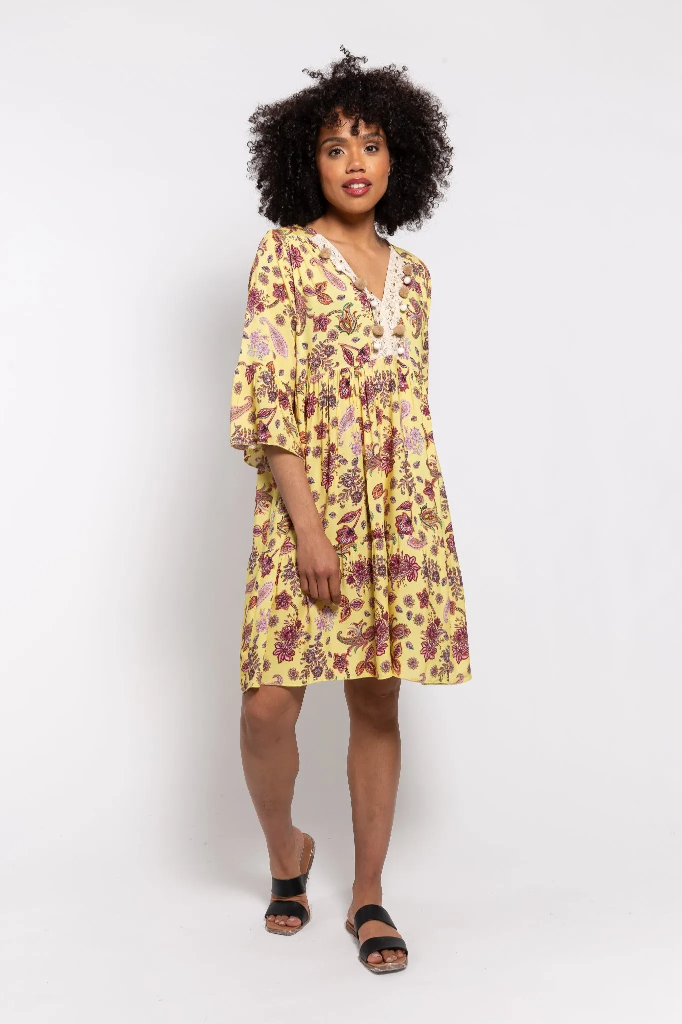 M Made in italy  Women's Woven 3/4 Sleeve Dress