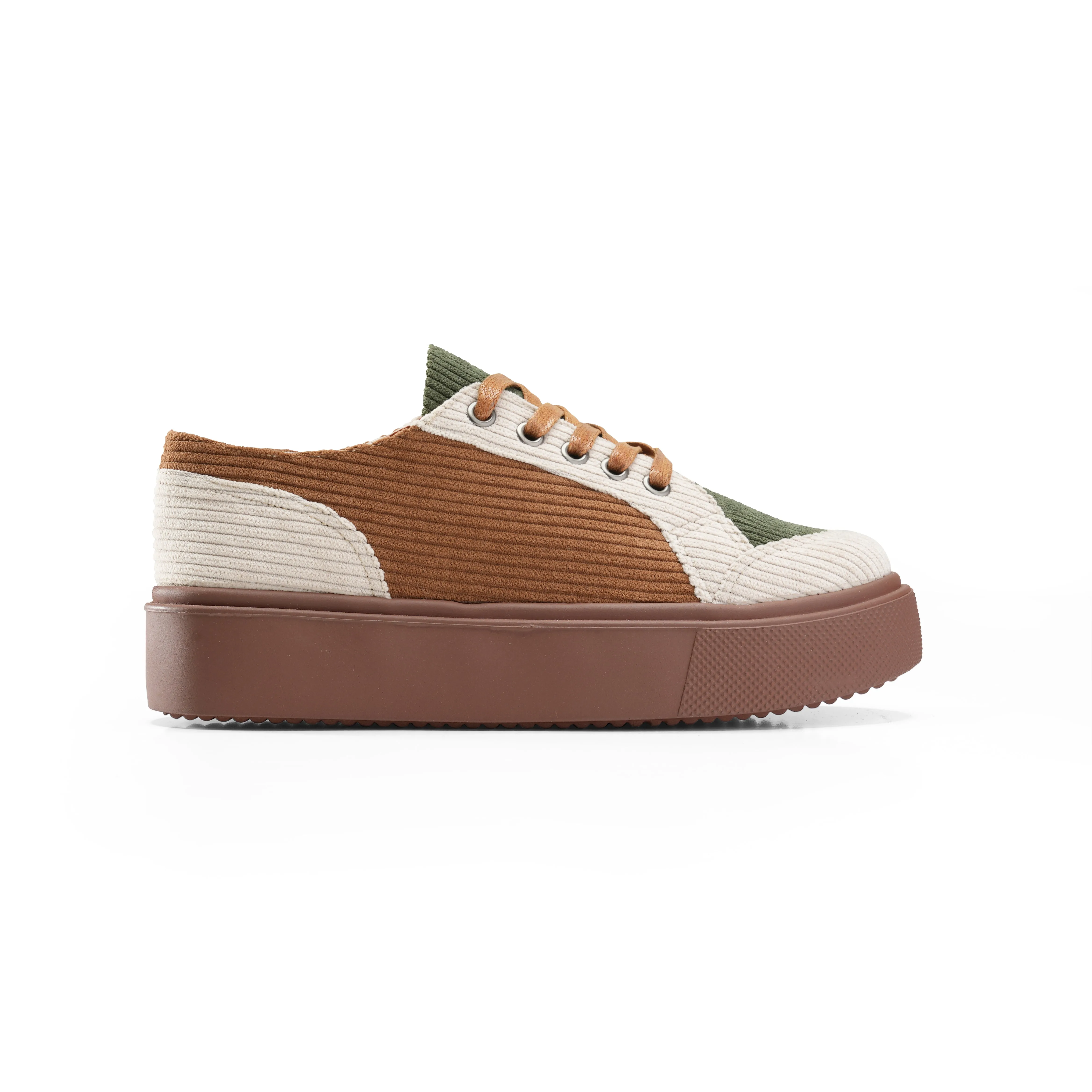 Multi-Tone Corduroy Sneakers with Leather Accents - Beige