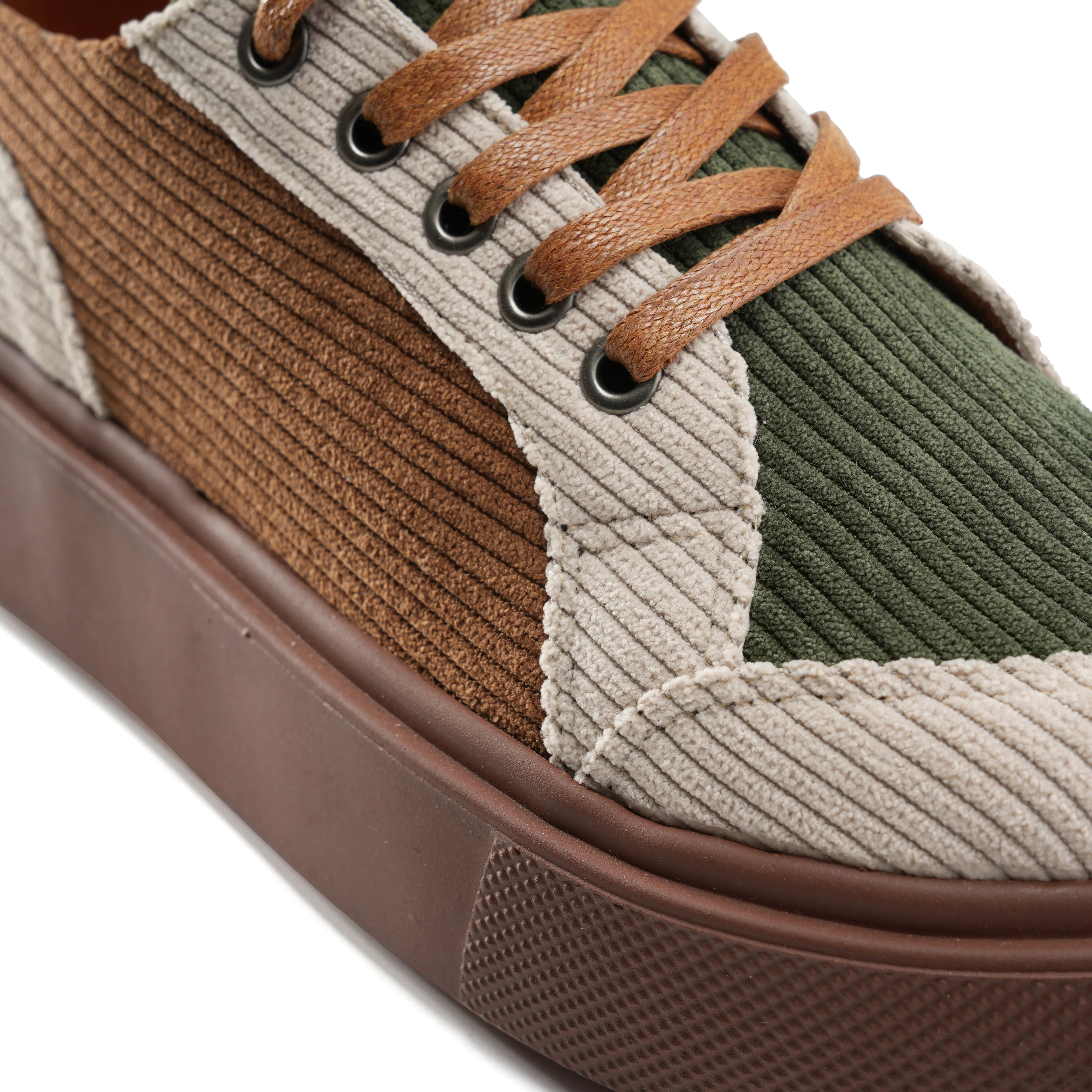 Multi-Tone Corduroy Sneakers with Leather Accents - Beige