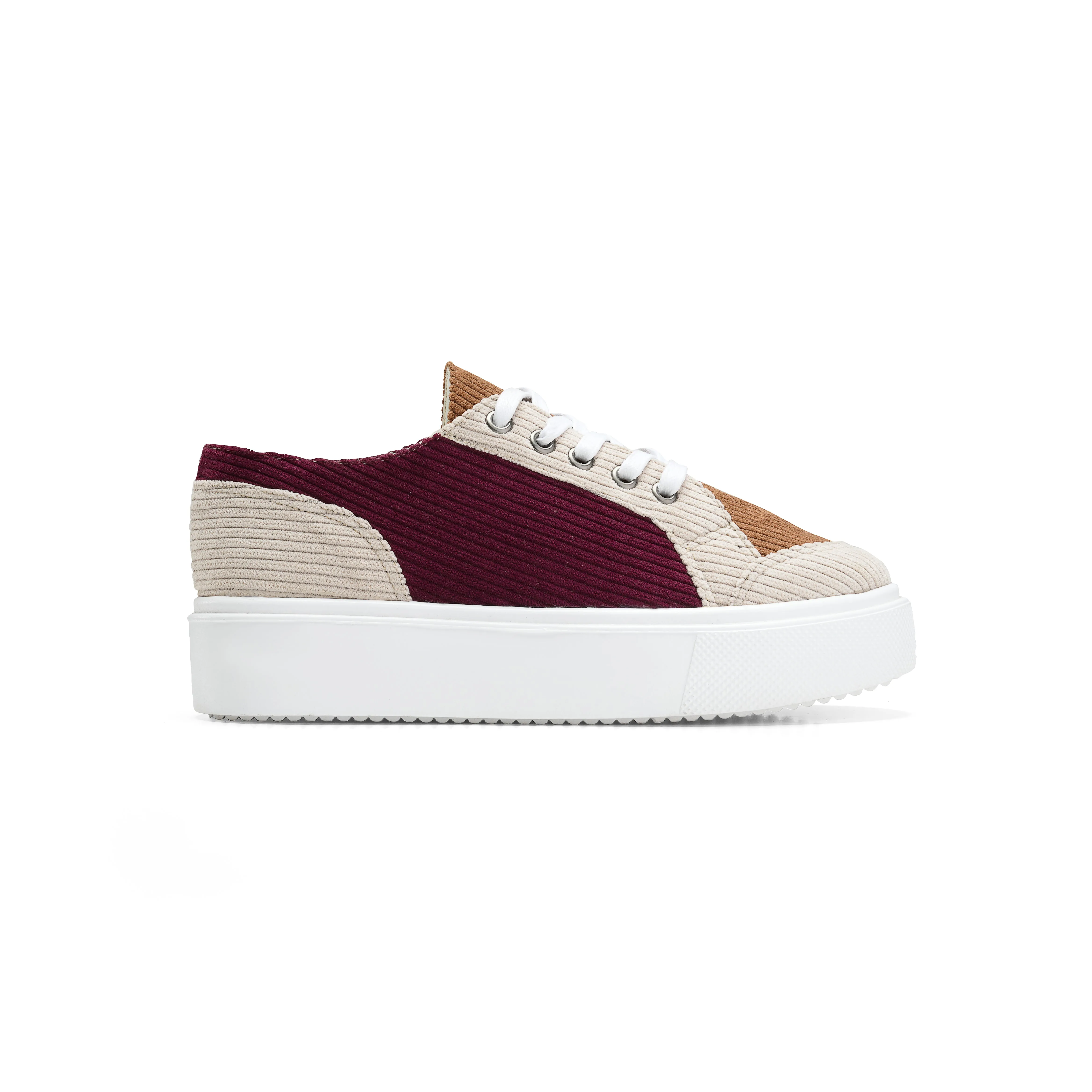 Multi-Tone Corduroy Sneakers with Leather Accents - Marron