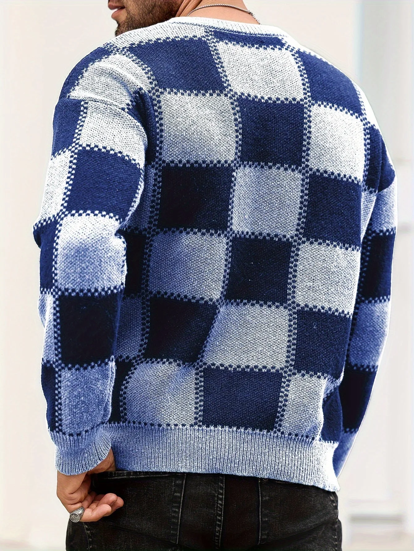 PIERSEN | Mens Sweater with Color Blocks and Checked Pattern