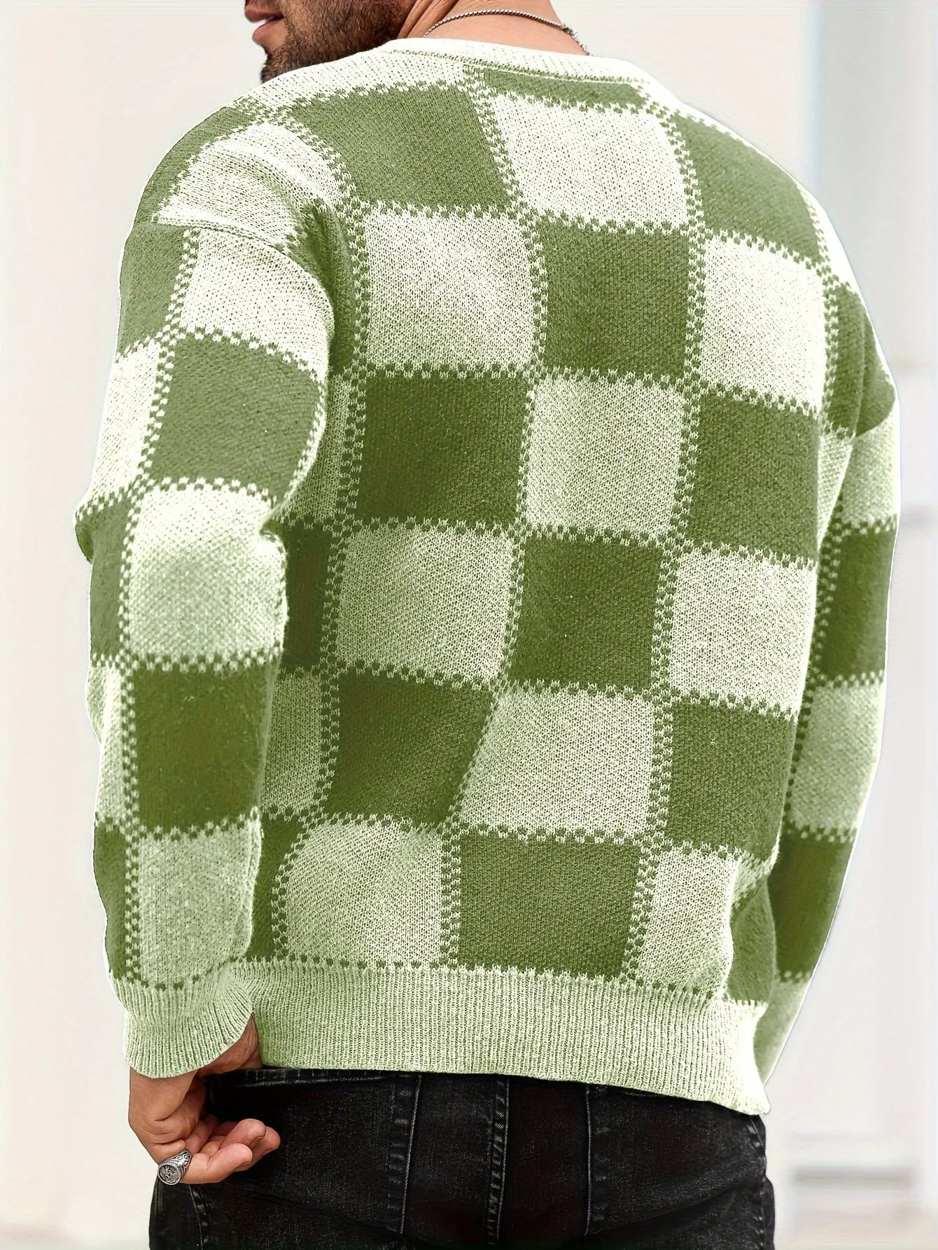 PIERSEN | Mens Sweater with Color Blocks and Checked Pattern