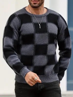 PIERSEN | Mens Sweater with Color Blocks and Checked Pattern