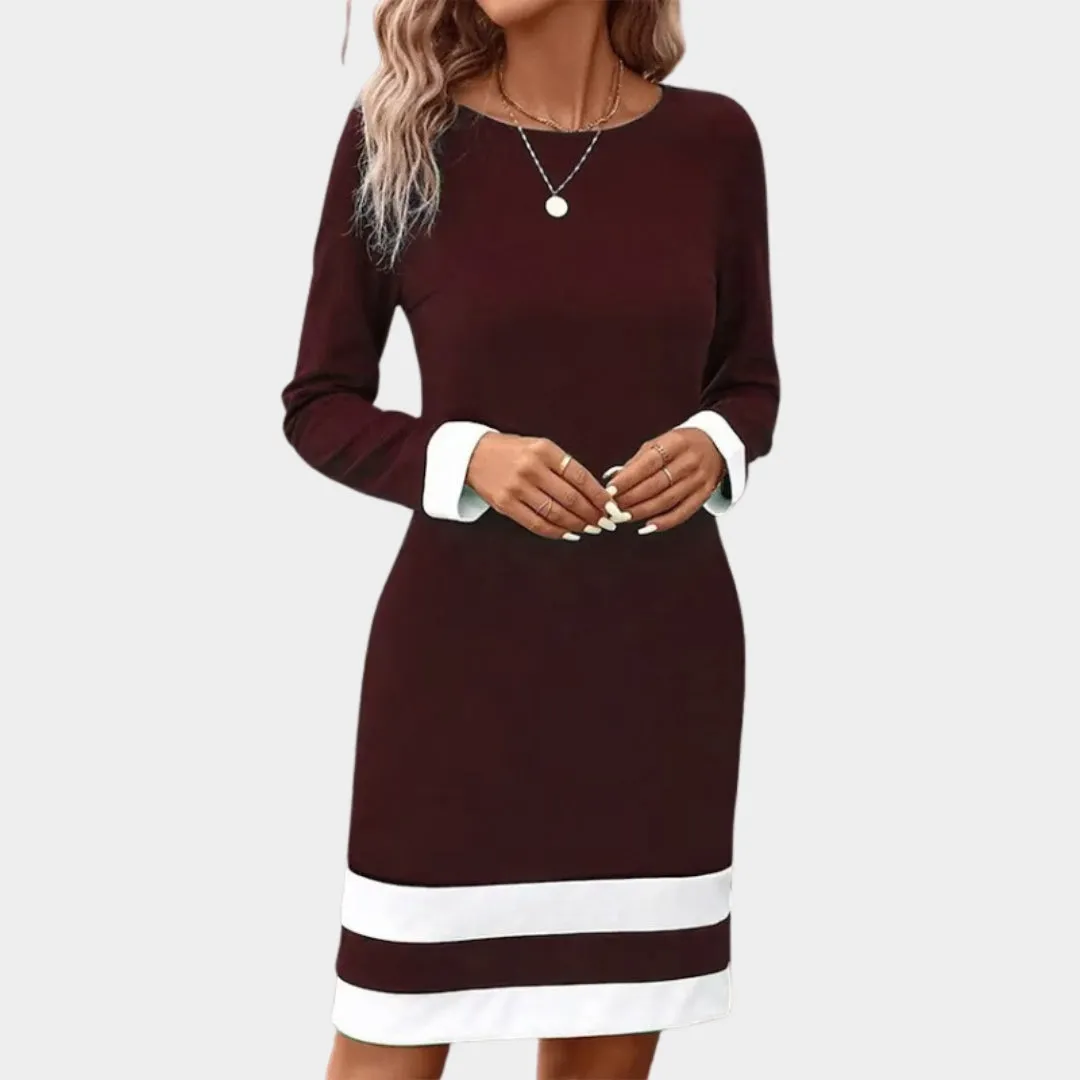 Women's Autumn Winter Fashion Color Block Dress  Round Neck Long Sleeve Casual Fit, Black, Blue, and More