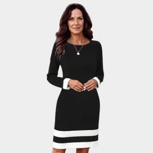 Women's Autumn Winter Fashion Color Block Dress  Round Neck Long Sleeve Casual Fit, Black, Blue, and More